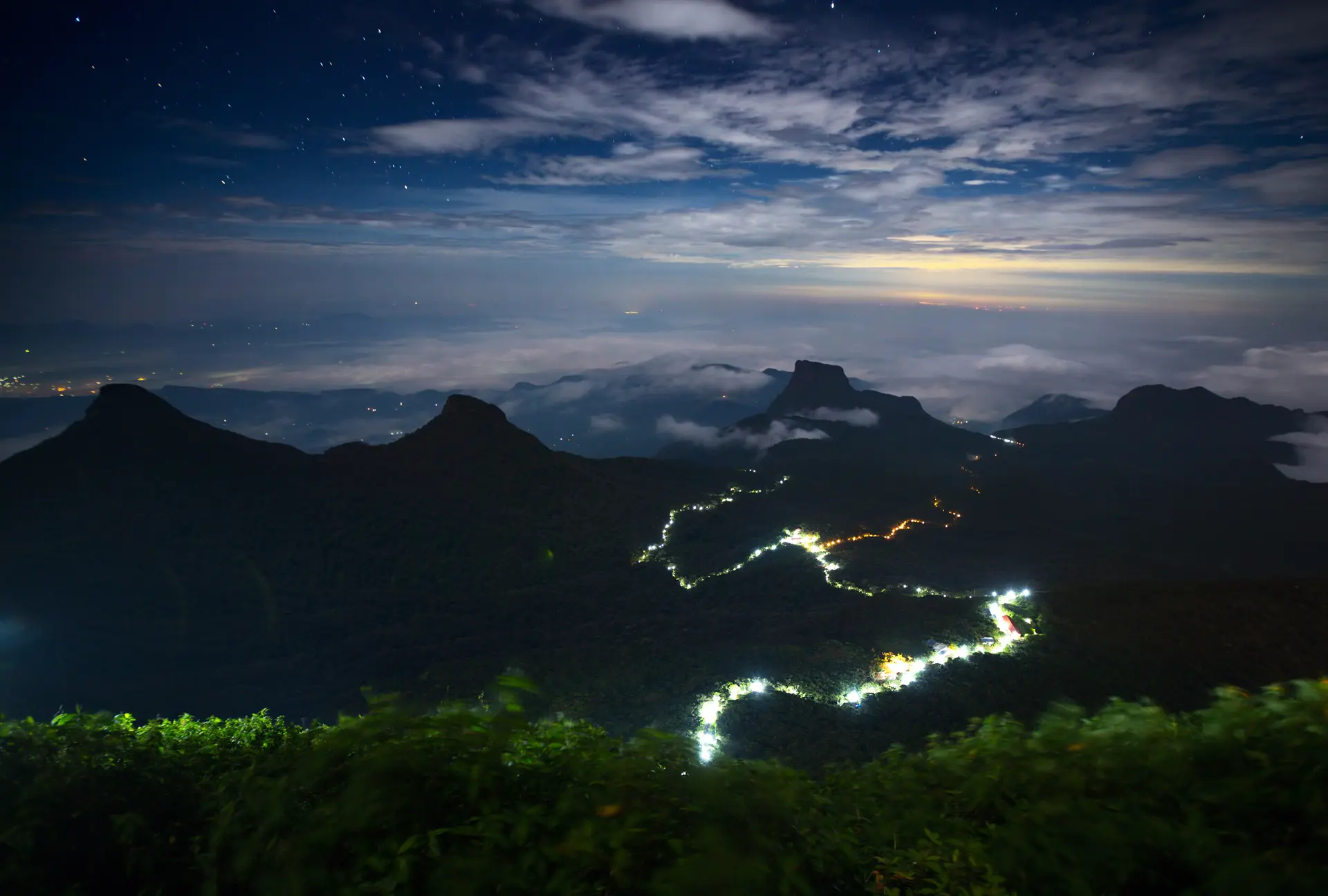 Adam's Peak pilgrim trail at night